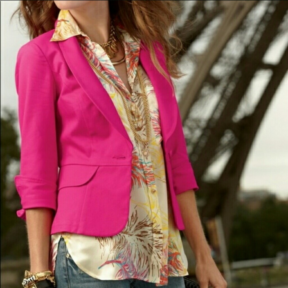 CHIC CABI POWER PINK 3/4 SLEEVE BLAZER LIGHTWEIGHT